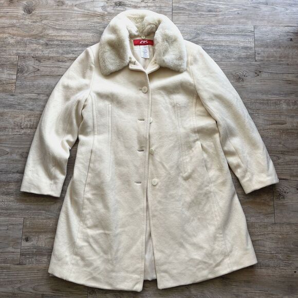 Cashmere Trench Coat Women's Large Anne Klein Fur Cream Vintage - Picture 1 of 7